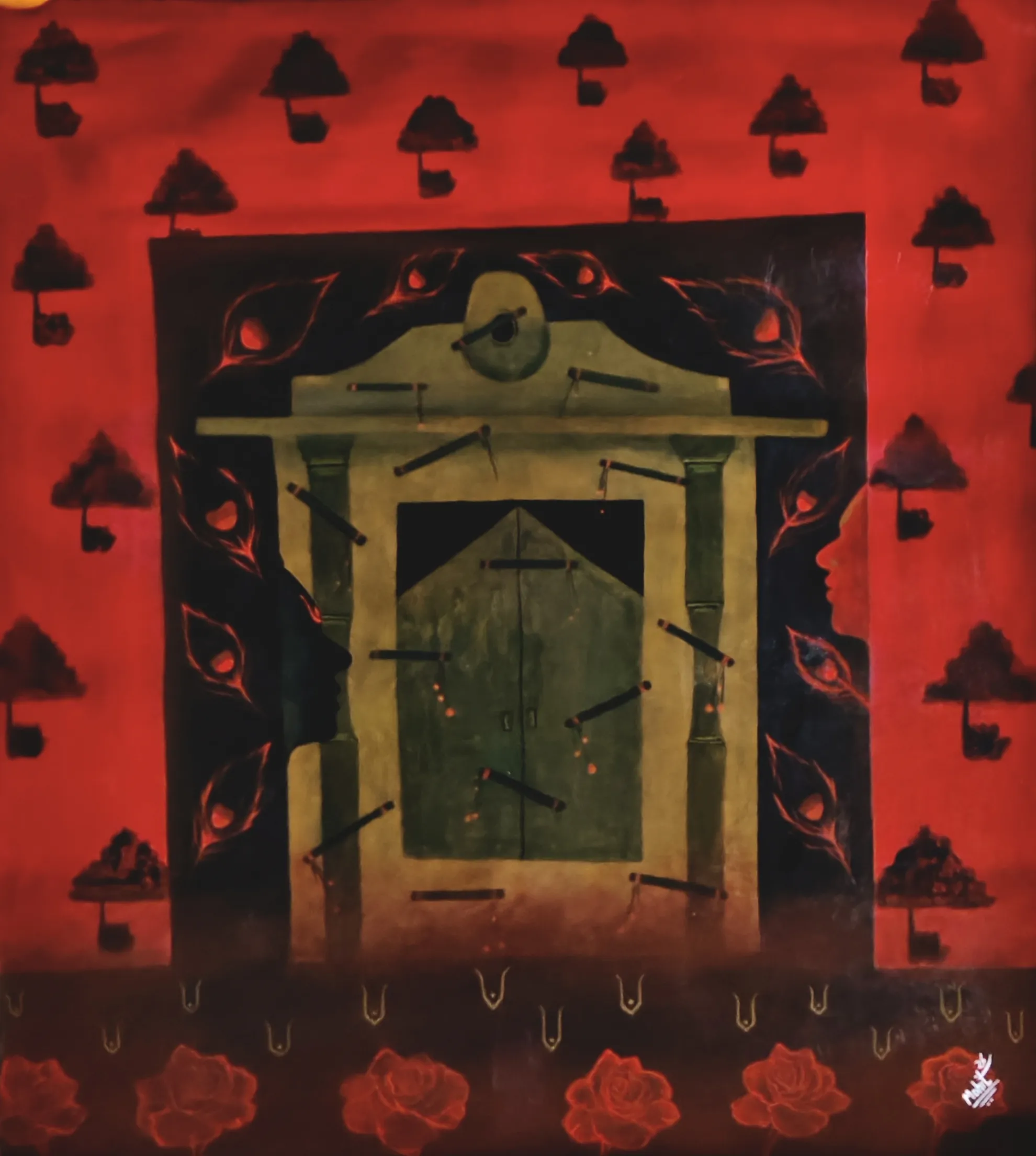 Krishna with Rukmini on mandir dwar - View 2